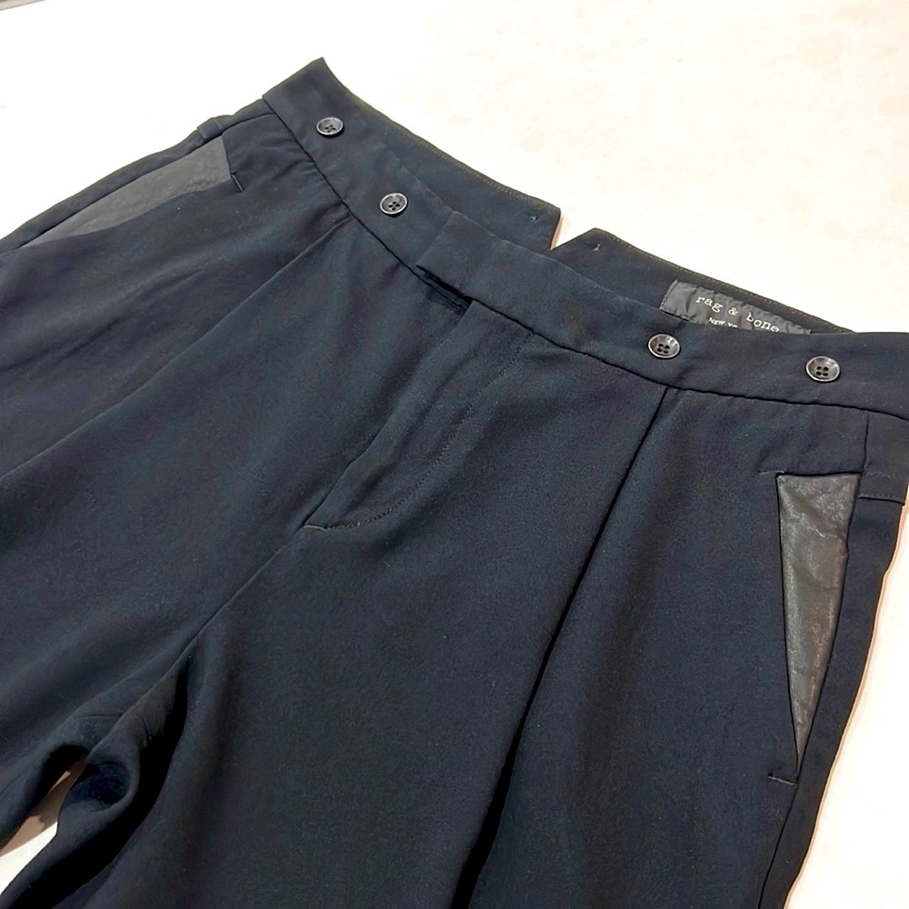 Rag & Bone Leather Trim Pleated Front Ankle Trousers